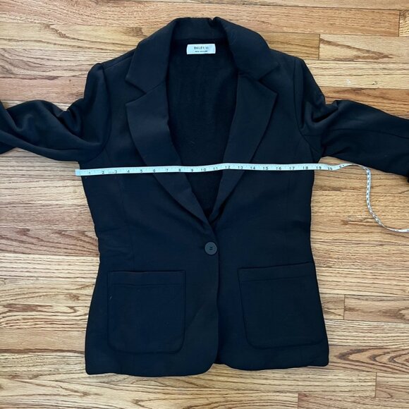 NWOT Bailey 44 Black Jane Knit Blazer Ruched Sleeve Open Front Career M - Picture 9 of 10